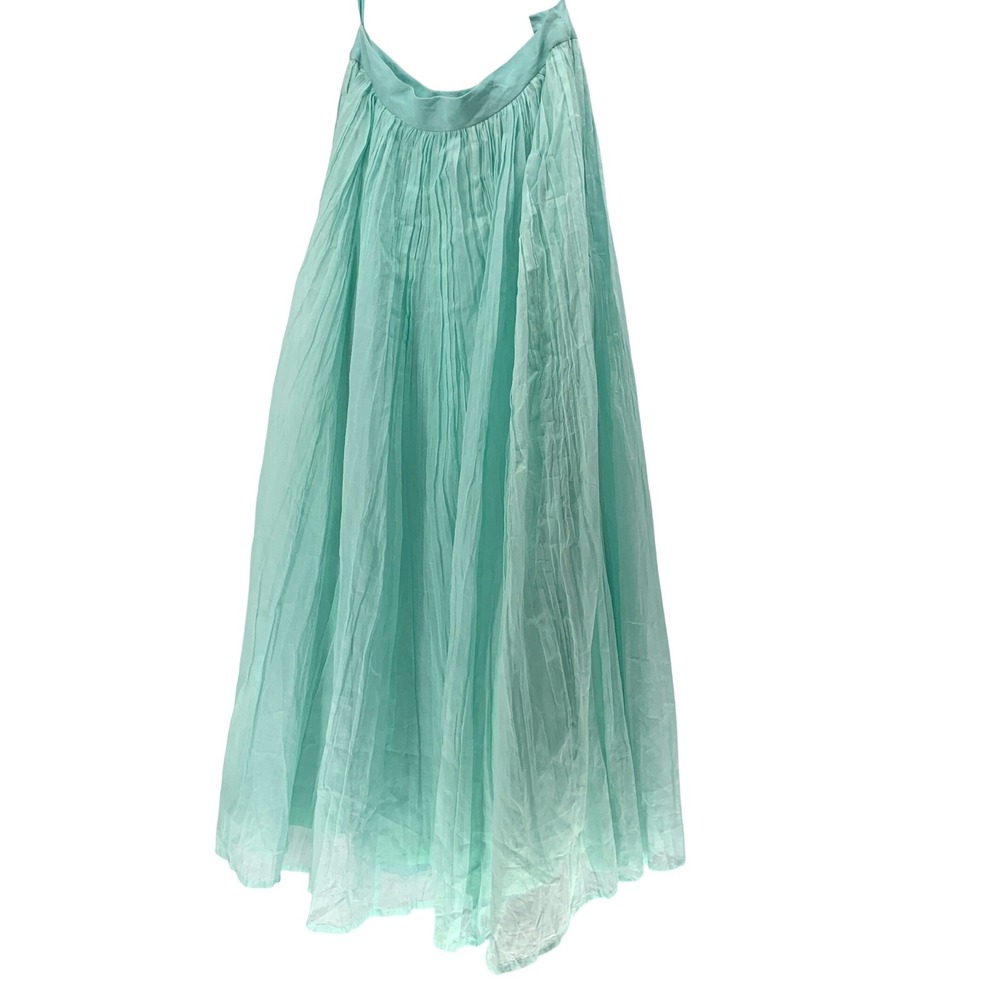 Aqua Crinkle Cotton Maxi Skirt Double Lined Turquoise Boho Full Circle Hem 20